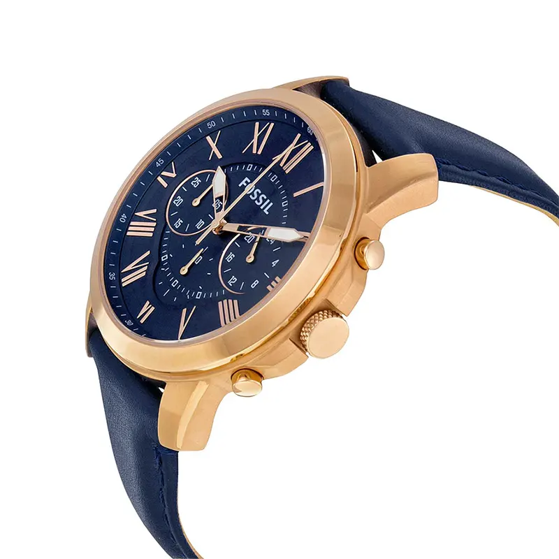 Fossil Grant Chronograph Navy Leather Men's Watch | FS4835